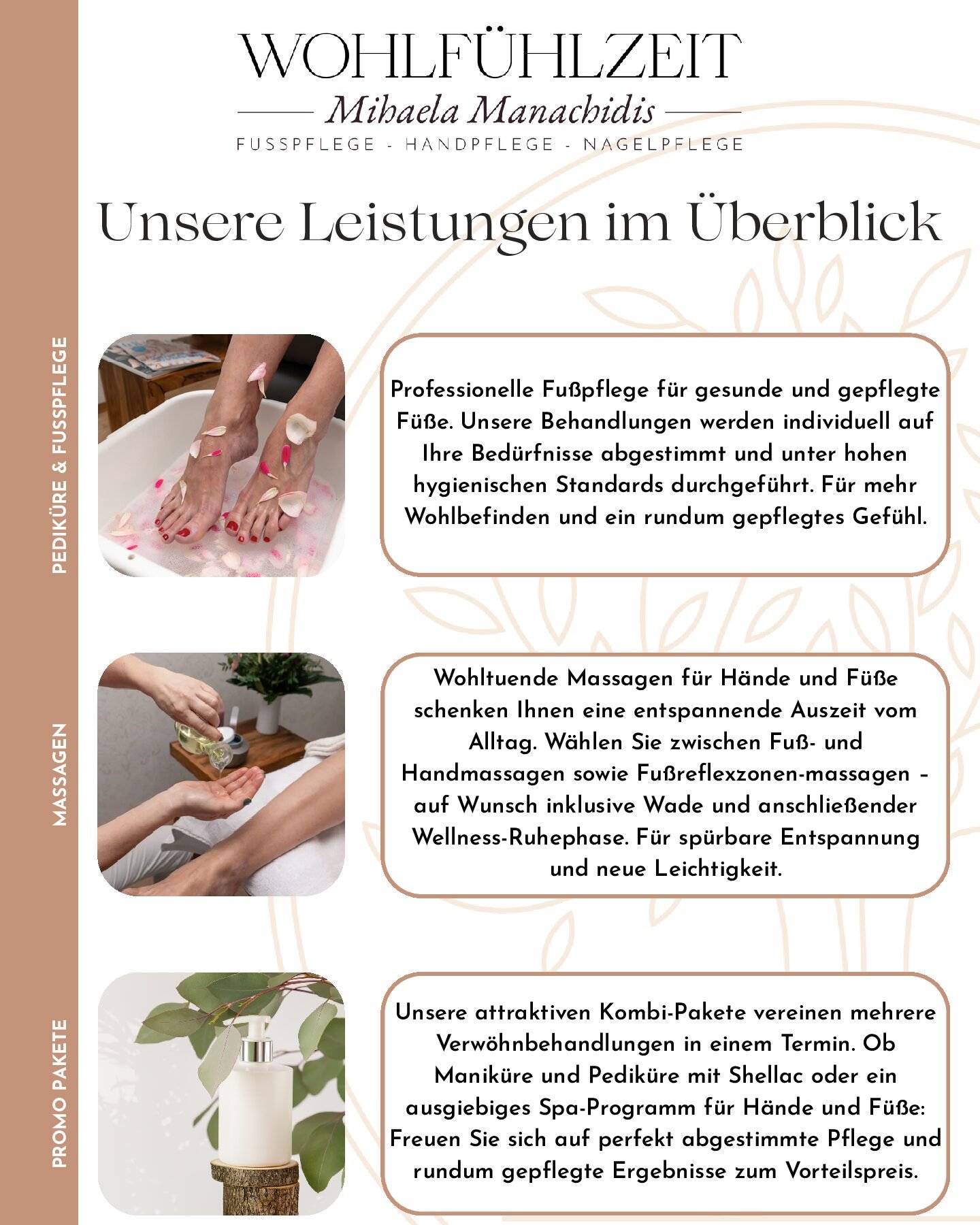 Flyer von Wohlfühlzeit Stuttgart mit den Leistungen im Überblick